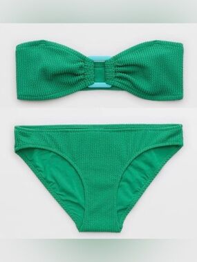 NWT Aerie FULL SET Crinkle Ring Bandeau + Full Coverage Bottom Green - Size XL